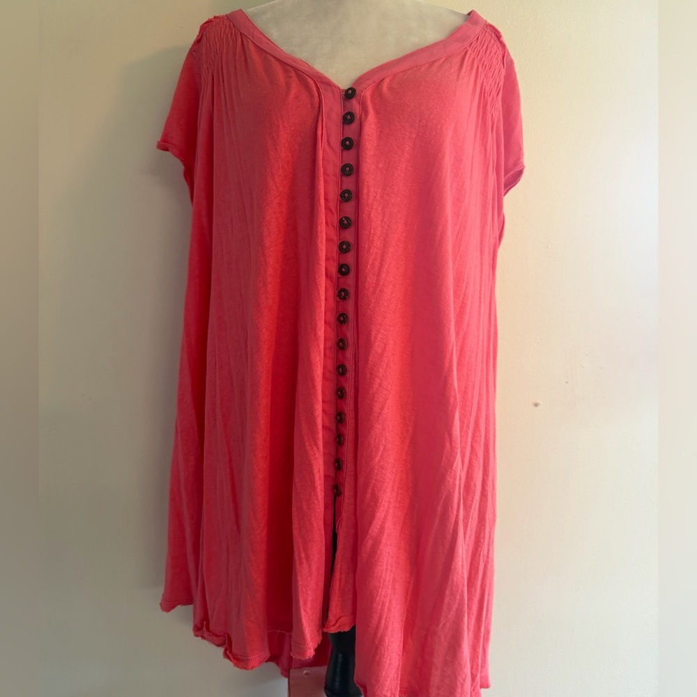 Free People Coral Button-Front Flow Tunic
